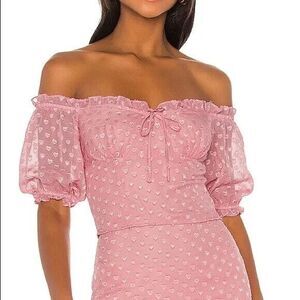 PRIVACY PLEASE Womens Top Medium Pink Off Shoulder Hearts Swiss Dot CELINE
